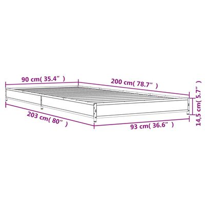 vidaXL Rám postele dub sonoma 90 x 200 cm kompozitní dřevo a kov