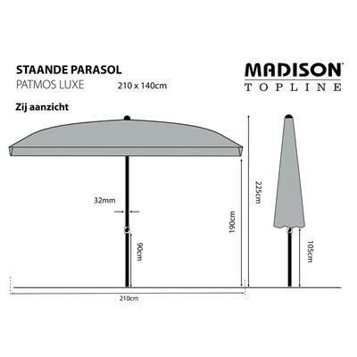 Madison Zahradní slunečník Patmos Luxe obdélník 210x140 cm světle šedý