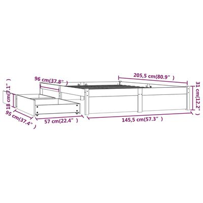 vidaXL Rám postele se zásuvkami bílý 140 x 200 cm