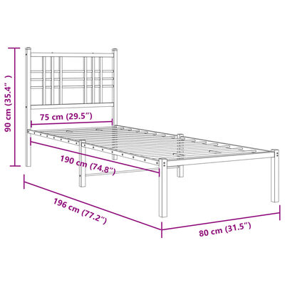 vidaXL Kovový rám postele s hlavovým a nožním čelem černý 75 x 190 cm