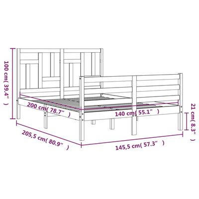 vidaXL Rám postele s čelem bílý 140 x 200 cm masivní dřevo