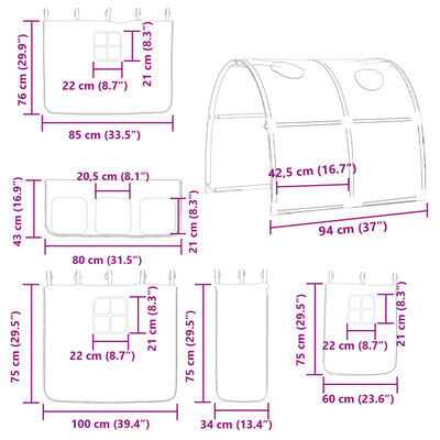 vidaXL Dětská patrová postel se závěsy bílá a černá 80x200 cm borovice