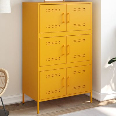 vidaXL Skříň highboard hořčicově žlutá 68 x 39 x 113 cm ocel