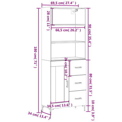 vidaXL Skříň highboard bílá 69,5 x 34 x 180 cm kompozitní dřevo