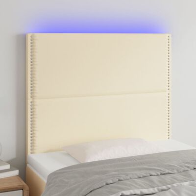 vidaXL Čelo postele s LED krémové 100x5x118/128 cm umělá kůže