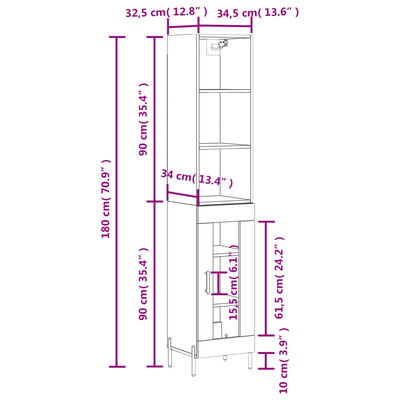 vidaXL Skříň highboard bílá s vysokým leskem 34,5x34x180 cm kompozit