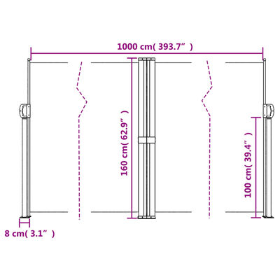 vidaXL Zatahovací boční markýza černá 160 x 1 000 cm