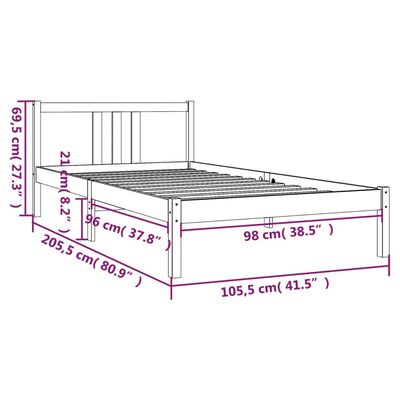 vidaXL Rám postele šedý masivní dřevo 100 x 200 cm