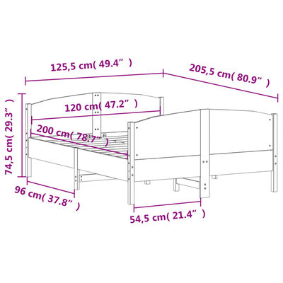 vidaXL Postel bez matrace bílá 120 x 200 cm masivní borovice