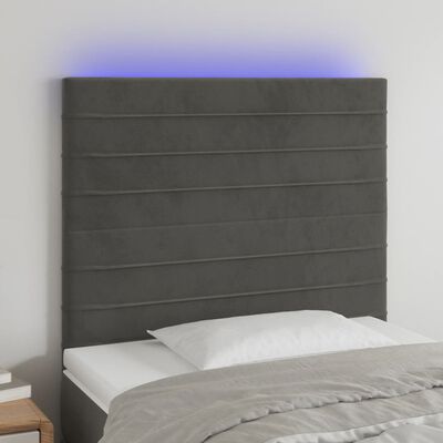 vidaXL Čelo postele s LED tmavě šedé 80x5x118/128 cm samet