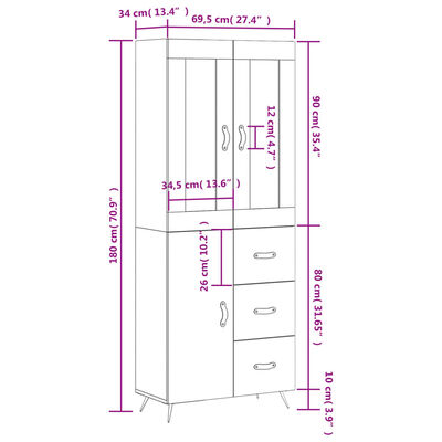 vidaXL Skříň highboard černá 69,5 x 34 x 180 cm kompozitní dřevo