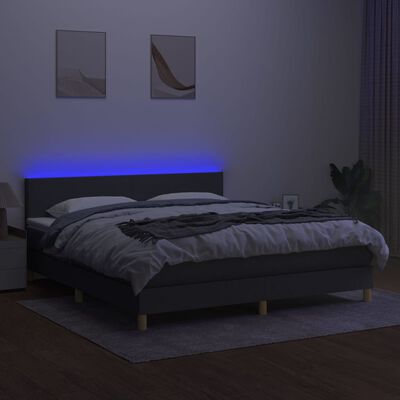 vidaXL Box spring postel s matrací a LED tmavě šedá 160x200 cm textil