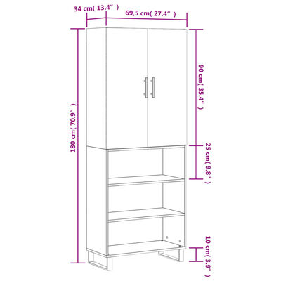 vidaXL Skříň highboard kouřový dub 69,5 x 34 x 180 cm kompozitní dřevo