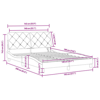 vidaXL Rám postele s LED osvětlením modrý 140 x 190 cm samet