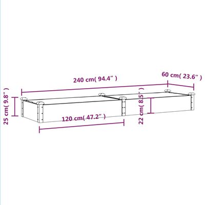 vidaXL Zahradní vyvýšený záhon s vložkou hnědý 240x60x25cm masiv jedle