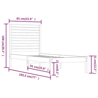 vidaXL Rám postele medově hnědý masivní dřevo 75x190cm malé jednolůžko