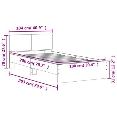 vidaXL Rám postele s čelem a LED osvětlením šedý sonoma 100 x 200 cm