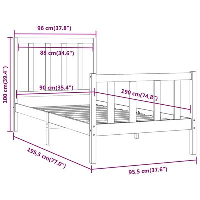 vidaXL Rám postele černý masivní dřevo 90 x 190 cm jednolůžko