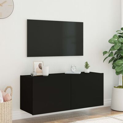 vidaXL Nástěnná TV skříňka s LED osvětlením černá 100 x 35 x 41 cm