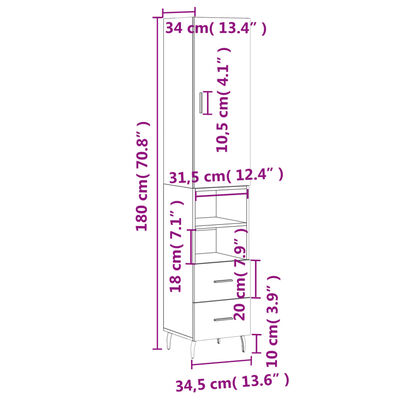 vidaXL Skříň highboard dub sonoma 34,5 x 34 x 180 cm kompozitní dřevo