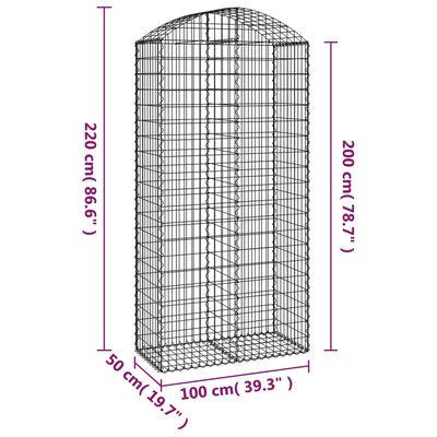 vidaXL Klenutý gabionový koš 100 x 50 x 200/220 cm pozinkované železo