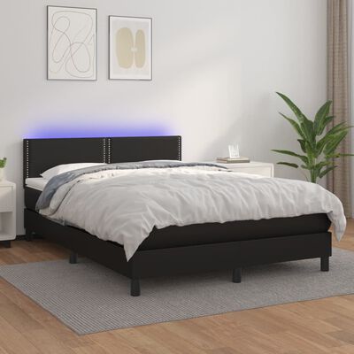 vidaXL Box spring postel s matrací a LED černá 140 x 190 cm umělá kůže