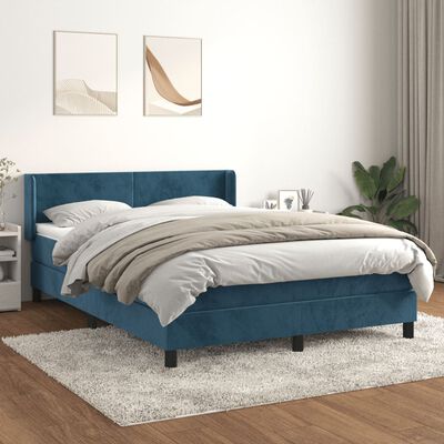 vidaXL Box spring postel s matrací tmavě modrá 140x190 cm samet