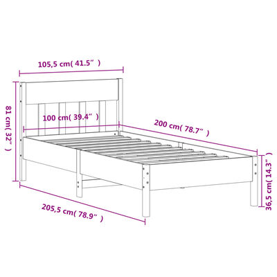 vidaXL Postel bez matrace 100 x 200 cm masivní borovice