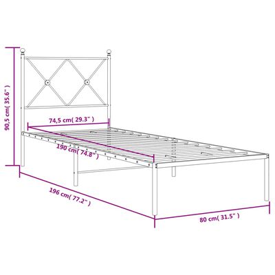 vidaXL Kovový rám postele bez matrace s čelem bílý 75 x 190 cm