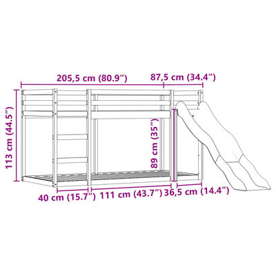 vidaXL Patrová postel se skluzavkou a závěsy modrá 80 x 200 cm