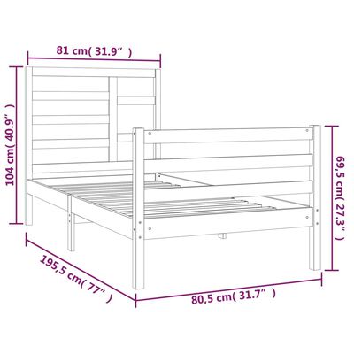 vidaXL Rám postele masivní dřevo 75 x 190 cm Small Single