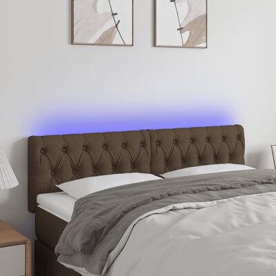 vidaXL Čelo postele s LED tmavě hnědé 144 x 7 x 78/88 cm textil