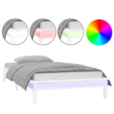 vidaXL Rám postele s LED světlem bílý 100 x 200 cm masivní dřevo