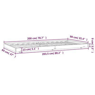 vidaXL Postel bez matrace 90 x 200 cm masivní borovice