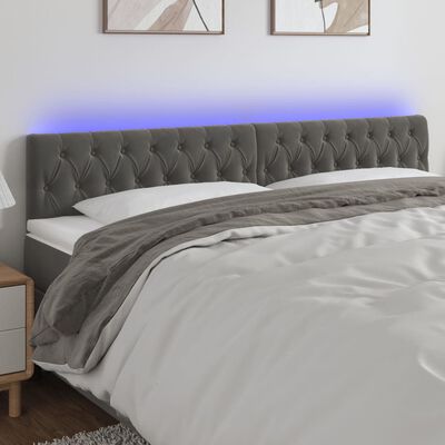vidaXL Čelo postele s LED tmavě šedé 180 x 7 x 78/88 cm samet