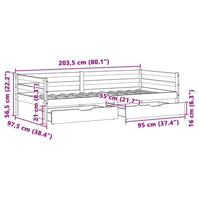 vidaXL Válenda se zásuvkami 90 x 200 cm masivní borovice