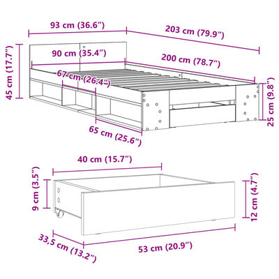 vidaXL Rám postele se zásuvkou dub sonoma 90 x 200 cm kompozitní dřevo