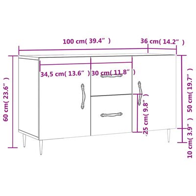 vidaXL Příborník bílý s vysokým leskem 100x36x60 cm kompozitní dřevo