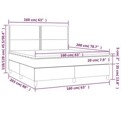 vidaXL Box spring postel s matrací a LED tmavě modrá 160x200 cm samet