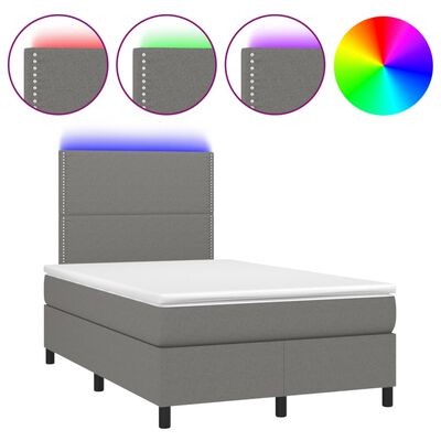 vidaXL Box spring postel s matrací a LED tmavě šedá 120x200 cm textil