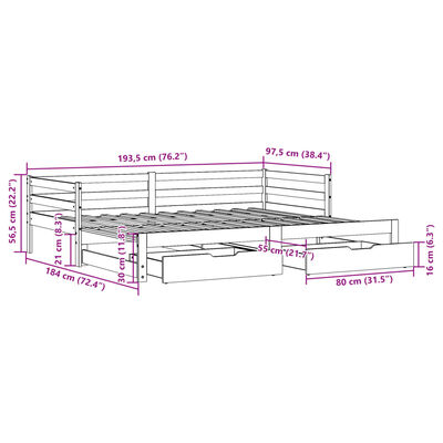 vidaXL Válenda s přistýlkou a zásuvkami hnědá 90x190 cm masiv borovice