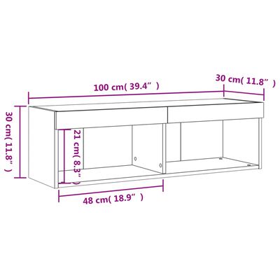 vidaXL TV skříňka s LED osvětlením kouřový dub 100 x 30 x 30 cm