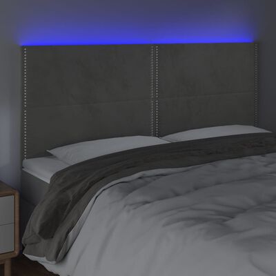 vidaXL Čelo postele s LED světle šedé 160x5x118/128 cm samet