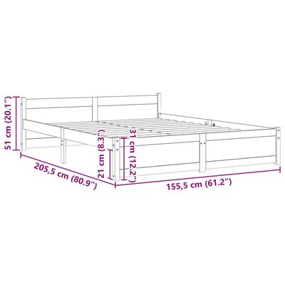 vidaXL Rám postele šedý masivní dřevo 150 x 200 cm King Size