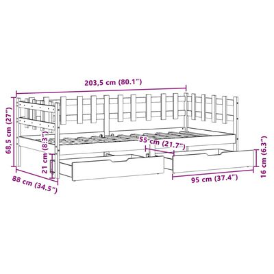 vidaXL Válenda se zásuvkami bílá 90 x 200 cm masivní borovice