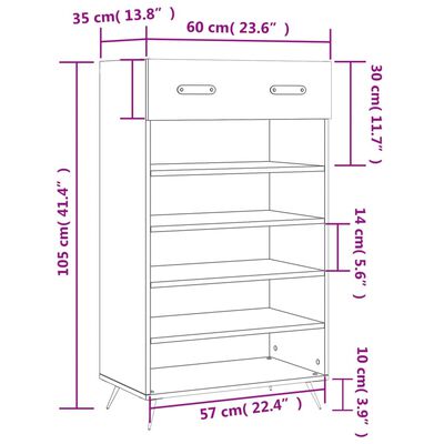 vidaXL Botník černý 60 x 35 x 105 cm kompozitní dřevo