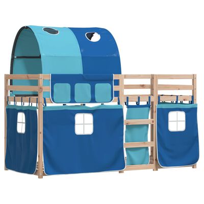 vidaXL Dětská patrová postel se závěsy modrá 90 x 190 cm borovice