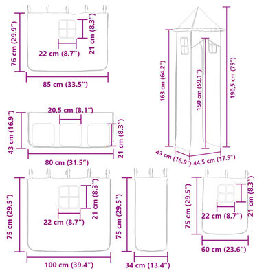 vidaXL Patrová postel se skluzavkou a závěsy bílá a černá 90 x 200 cm