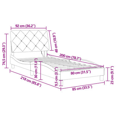 vidaXL Rám postele s LED osvětlením černý 80 x 200 cm samet