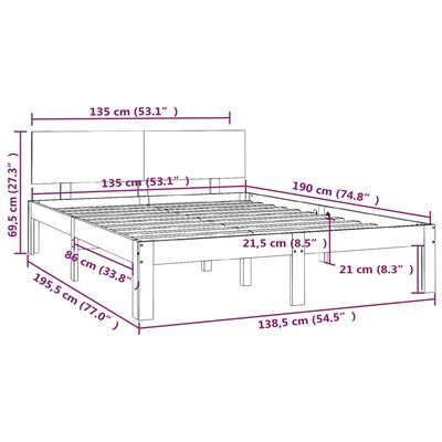 vidaXL Rám postele černý masivní borovice 135 x 190 cm UK Double